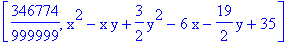 [346774/999999, x^2-x*y+3/2*y^2-6*x-19/2*y+35]